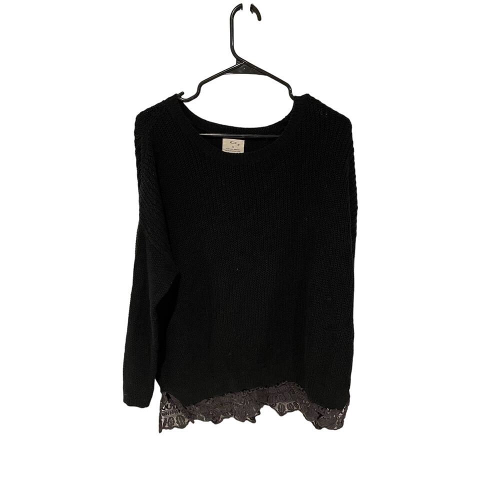 Pins and Needles Anthropologie black cotton sweater lace trim small